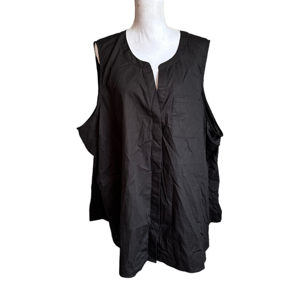 Molly & Isadora 100% Cotton Black Sleeveless Button Down Top Size 5X